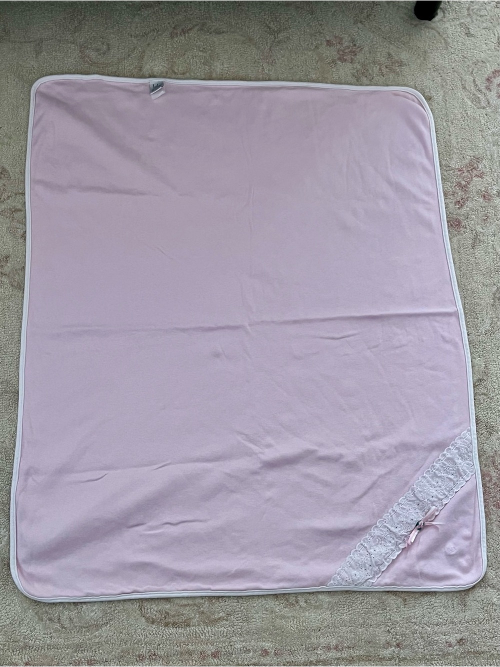 BABY DIOR Pink Receiving Blanket Rosette Lace Accent Embroidered Logo Vintage - Picture 4 of 5